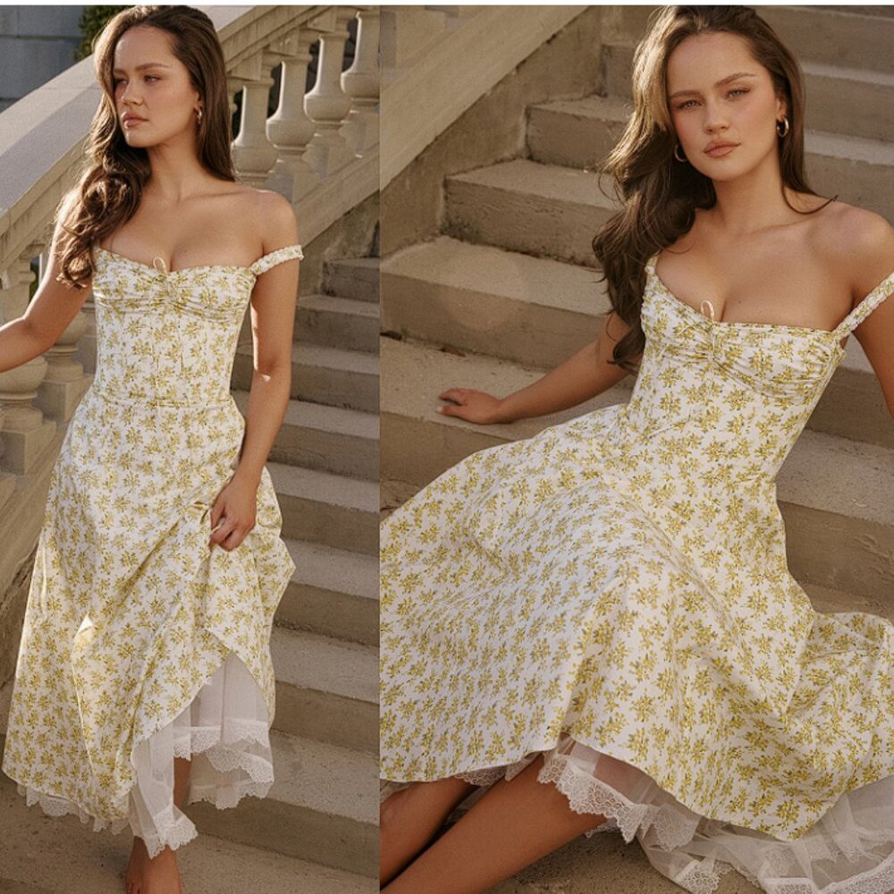 House of CB ‘Rosalee’ White Vintage Floral Print Cotton Bustier Sundress - Picture 10 of 10